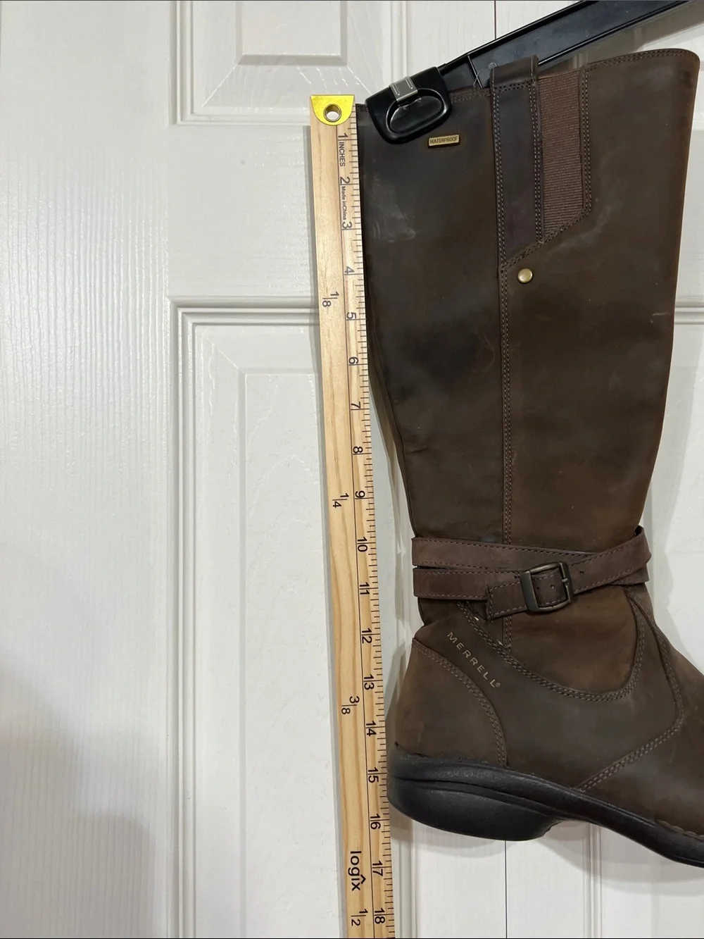 Merrill Wm 9 Brown Leather Tall Riding Boots strap waterproof